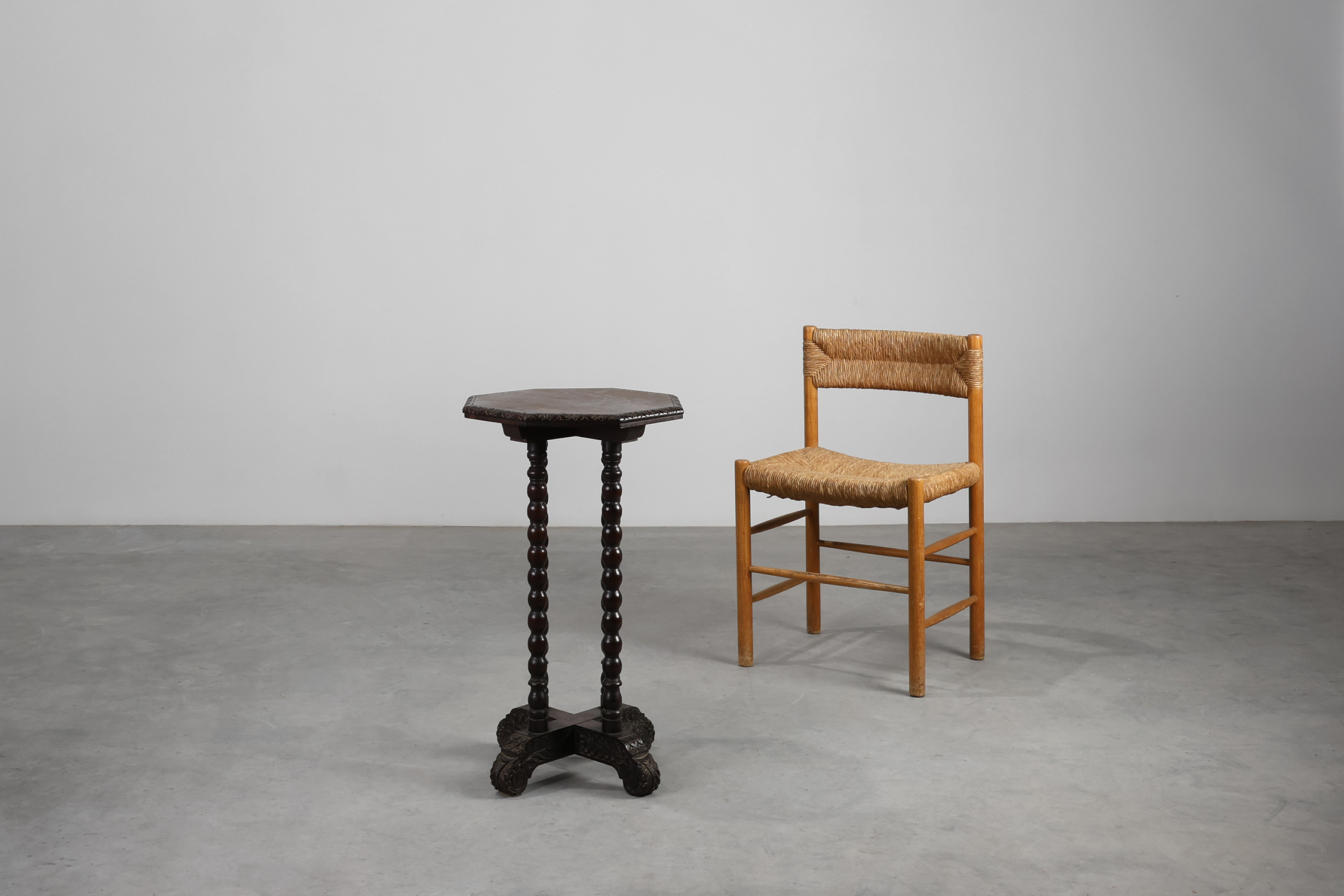 French octagonal Rustic Baroque Oak Side Table, circa 1850thumbnail